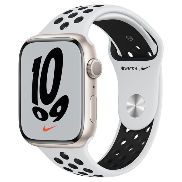 Apple Watch Nike Series 7 GPS, 41mm Starlight Aluminium Case with Pure Platinum/Black Nike Sport Band