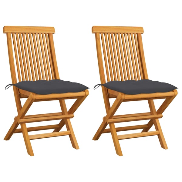 vidaXL Garden Chairs with Anthracite Cushions 2 pcs Solid Teak Wood