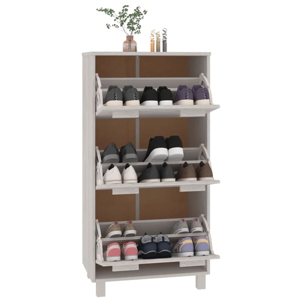 Vidaxl Shoe Cabinet White 59.5x35x117 Cm Solid Wood Pine