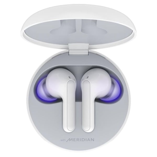 LG HBS-FN6 In Ear Earbuds, Wireless Bluetooth Earbuds, UVNano 99.9% Bacteria Free Wireless Charging Case, Wireless Headphones with Dual Microphones , IPX4 Water-Resistant, White