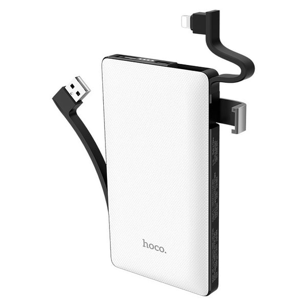 Hoco Ample Energy Power Bank 10000mAh With Built In Lightning Cable - White