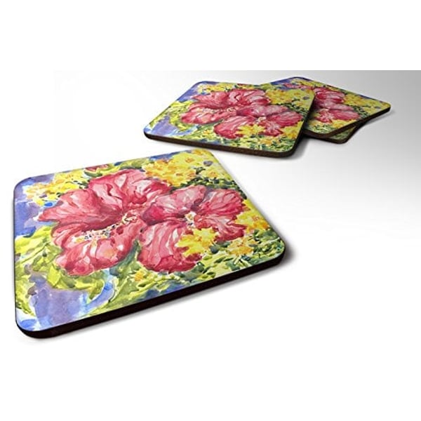 3.5 H x 3.5 W Caroline's Treasures Flower-Hibiscus Foam Coasters Multicolor Set of 4