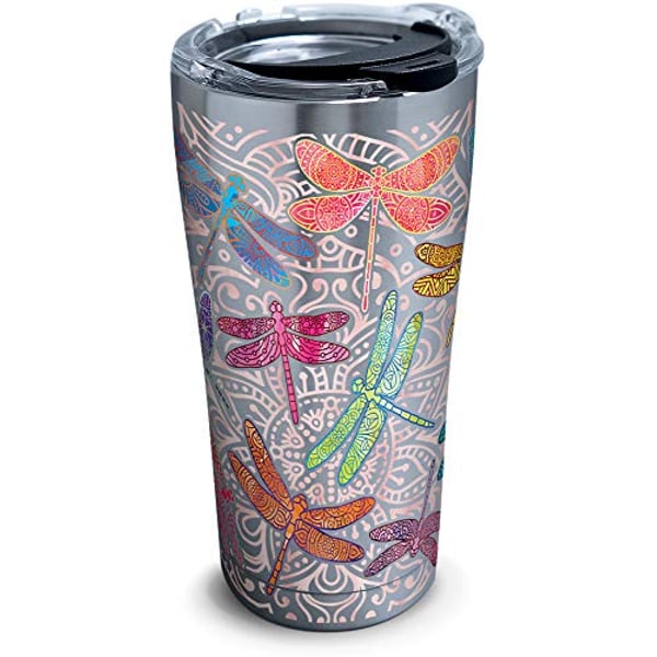 Tervis Dragonfly Mandala Stainless Steel Tumbler With Clear And Black Hammer Lid 20Oz, Silver