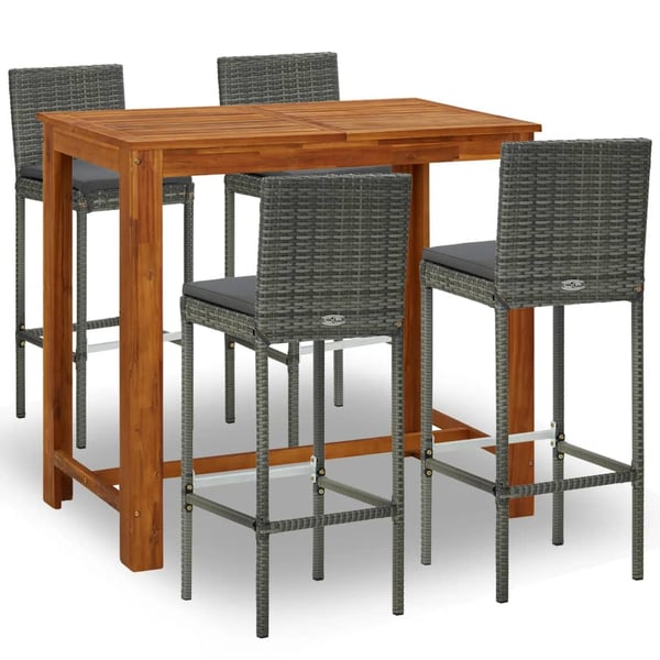vidaXL 5 Piece Garden Bar Set with Cushions Grey