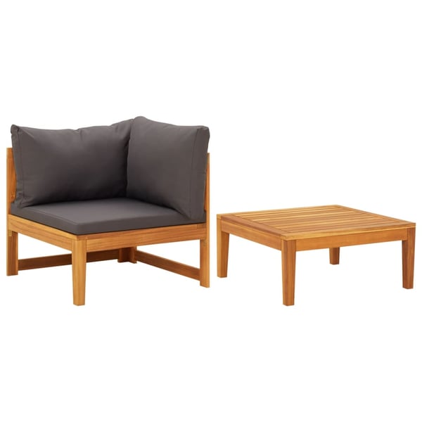 vidaXL 2 Piece Garden Lounge Set with Dark Grey Cushions Acacia Wood vidaXL 2 Piece Garden Lounge Set with Dark Grey Cushions Acacia Wood