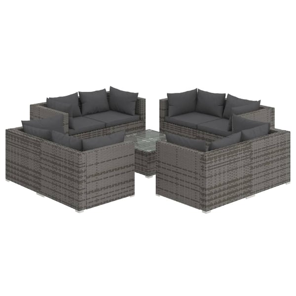 vidaXL 9 Piece Garden Lounge Set with Cushions Poly Rattan Grey vidaXL 9 Piece Garden Lounge Set with Cushions Poly Rattan Grey