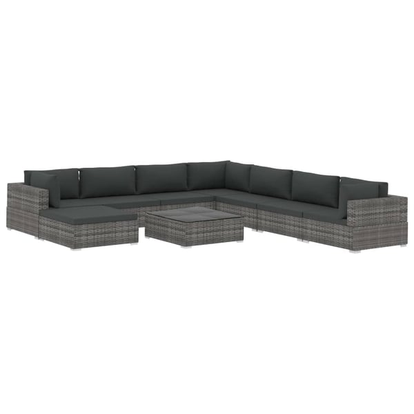 Vidaxl 9 Piece Garden Lounge Set With Cushions Poly Rattan Grey Vidaxl 9 Piece Garden Lounge Set With Cushions Poly Rattan Grey