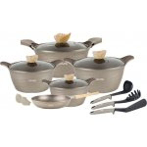 DMS® 16 Piece Induction Cookware Cooking Set Pots Casserole Pan Soup Pot with Glass Lid 3 Kitchen Utensils 4 Pieces Removable silicone handles Marbel coating dishwasher safe TSK5016CMP DMS® 16 Piece Induction Cookware Cooking Set Pots Casserole Pan Soup Pot with Glass Lid 3 Kitchen Utensils 4 Pieces Removable silicone handles Marbel coating dishwasher safe TSK5016CMP