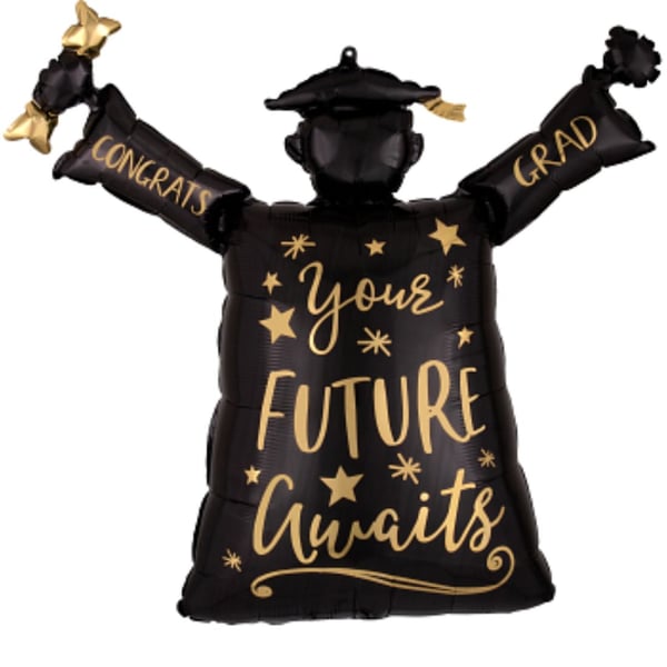 Anagram P35 Your Future Awaits Graduation Super Shape Foil Balloon- Gold/black
