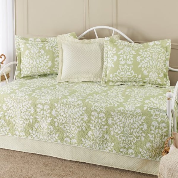 Laura Ashley Home 5-Piece Cotton Daybed/Quilt Twin Set, Green