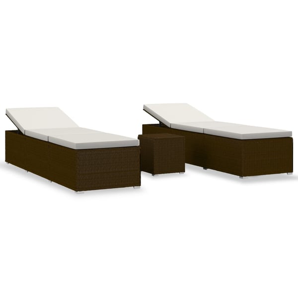 vidaXL 3 Piece Garden Sun Loungers with Tea Table Poly Rattan Brown vidaXL 3 Piece Garden Sun Loungers with Tea Table Poly Rattan Brown