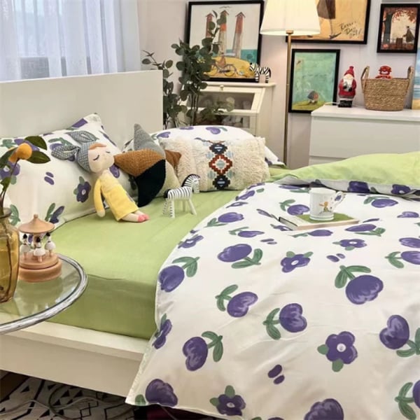 Luna Home Single Size 4 Pieces Bedding Set Without Filler, Minimalist Purple Floral Design Luna Home Single Size 4 Pieces Bedding Set Without Filler, Minimalist Purple Floral Design