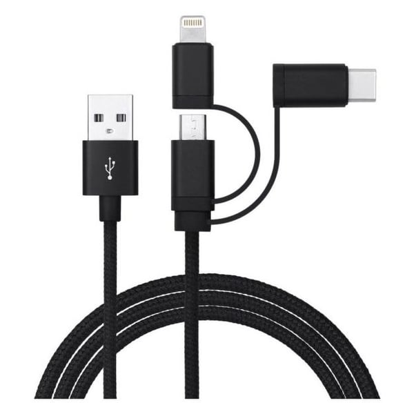Smart iConnect 3 in 1 Fast Charging & Sync Cable 3 Ft Black