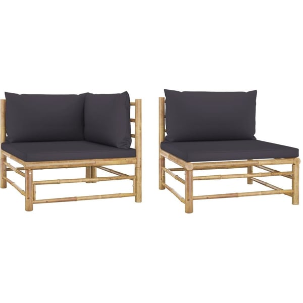 Vidaxl 2 Piece Garden Lounge Set With Dark Grey Cushions Bamboo Vidaxl 2 Piece Garden Lounge Set With Dark Grey Cushions Bamboo