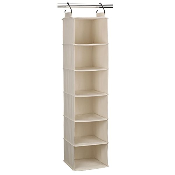 Household Essentials 3312-1 Cotton Canvas Hanging Closet Sweater Organizer | 6-Shelf | Natural