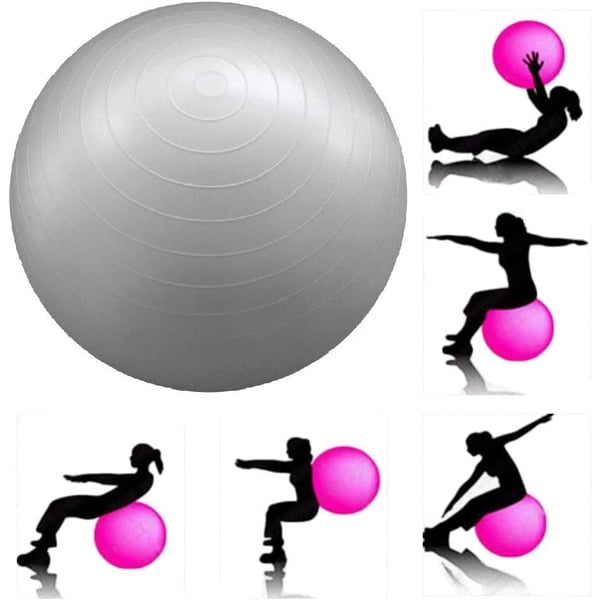 ULTIMAX Yoga Ball, Exercise Ball for Fitness, Balance & Birthing, Anti-Burst Professional Quality Stability, Design Balance Ball Pilates Core and Workout Ball with Quick Pump - 65 cm (Silver)
