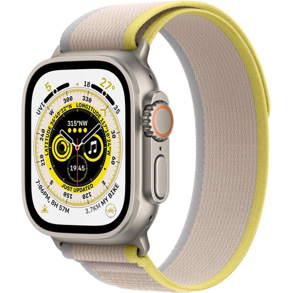 Apple Watch Ultra GPS + Cellular, 49mm Titanium Case with Beige Yellow Trail Loop - Medium/Large Apple Watch Ultra GPS + Cellular, 49mm Titanium Case with Beige Yellow Trail Loop - Medium/Large