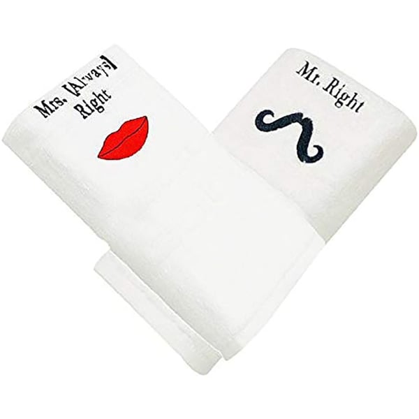 Personalized For You Cotton White Mrs. Always Right & Mr. Right Embroidery Set of 2 Bath Towel 70*140 cm