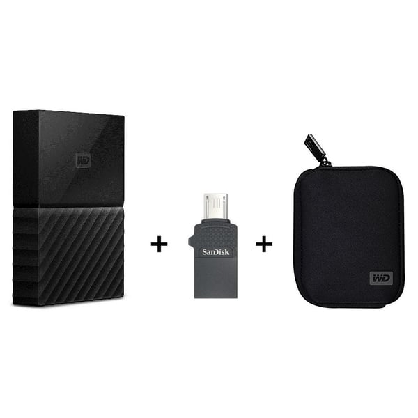 Western Digital My Passport Hard Drive 1TB WDBYNN0010BBK + Sandisk Dual Drive USB2.0 16GB SDDD1016GG35 + Hard Disk Case