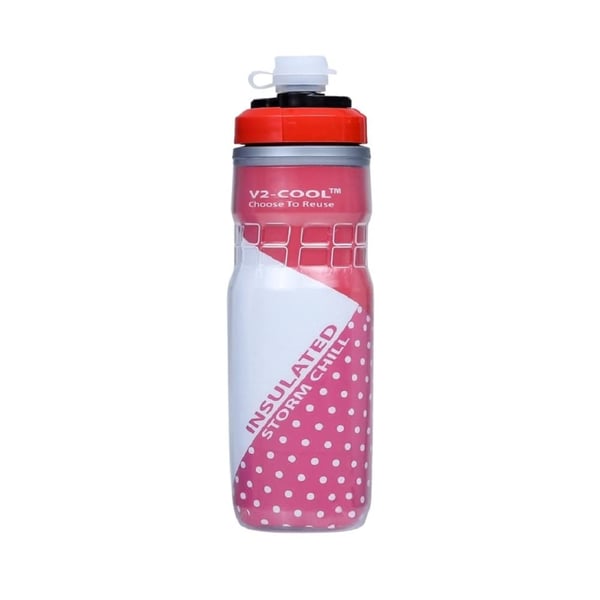 V2-cool Storm Insulated Water Bottle For Cycle Cage Fit With Free Silicon Mudcap 620 Ml/21 Oz, Red
