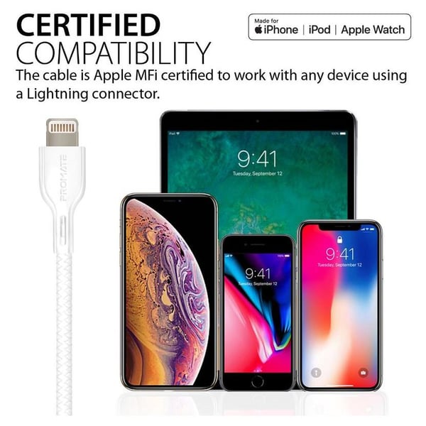 Promate USB-C To Lightning 1.2m White Promate USB-C To Lightning 1.2m White