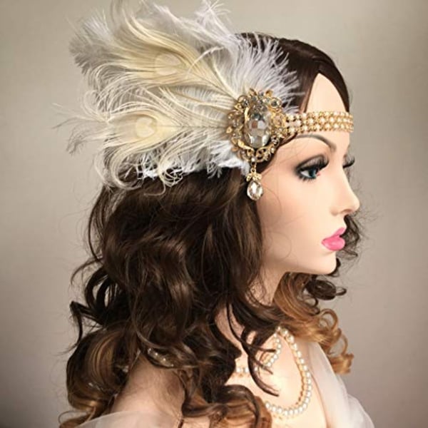 Asooll Wedding Gold 920S Flapper Crystal Headband Roaring 20S Gatsby Headpiece Feather Prom Festival Hair Accessories For Women