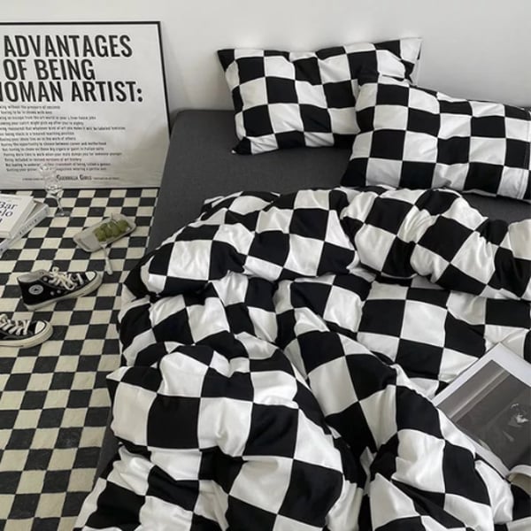 Luna Home Queen/double Size 6 Pieces Bedding Set Without Filler, Black And White Checkered Design