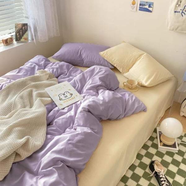LUNA HOME Deluxe Queen/Double Size 6 Pieces Soft Candy Color Korean Style, Plain Purple with Yellow Bedding Set LUNA HOME Deluxe Queen/Double Size 6 Pieces Soft Candy Color Korean Style, Plain Purple with Yellow Bedding Set
