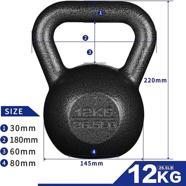 ULTIMAX Cast Iron Kettlebell Weights Great for Full Body Workout and Strength Training-Black (12Kg)