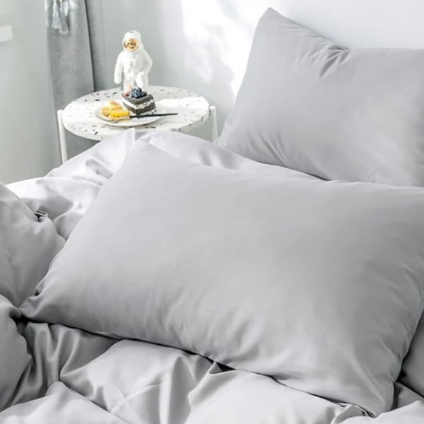 Luna Home Premium Collection Queen/double Size 6 Pieces Bedding Set Without Filler, Plain Light Gray Color