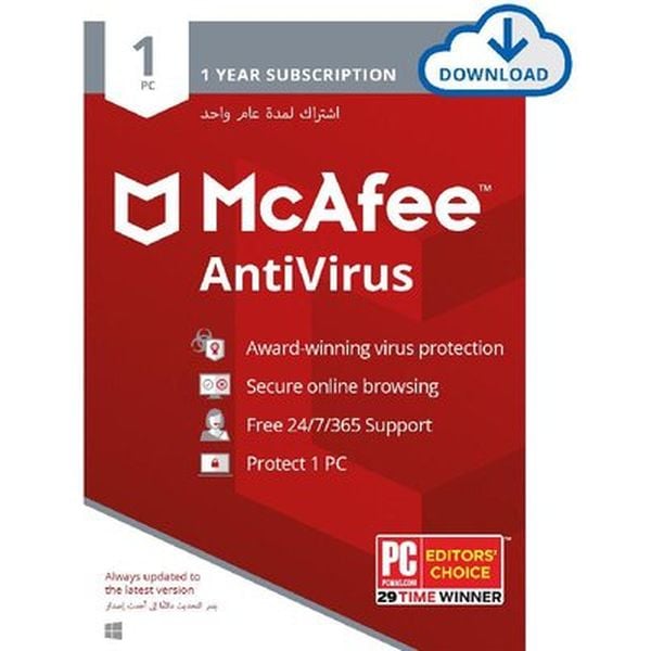 McAfee AntiVirus 1 PC Essential with 1 Year Subscription