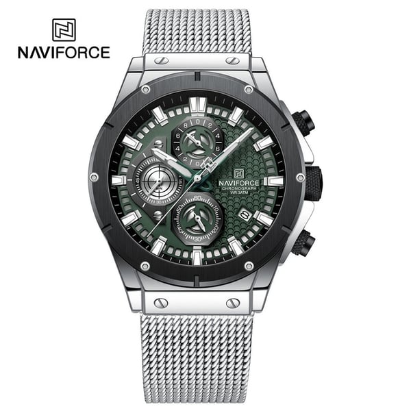 Naviforce NF8027S-SLVR/GREEN-Mesh Stainless Steel Chronograph Edition Naviforce NF8027S-SLVR/GREEN-Mesh Stainless Steel Chronograph Edition