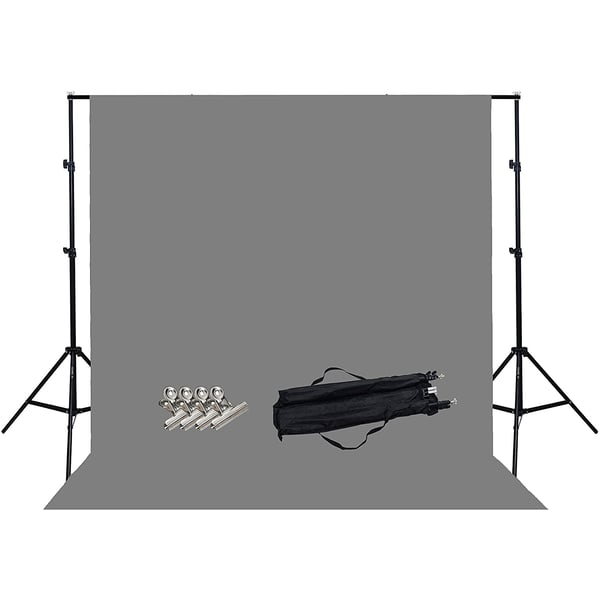 Coopic S02 Photography Kit 2m*2m / 200cm*210cm Backdrop Stand Background Support System With 4pcs Steel Clamp And 1 Carrying Bag (plus Grey Backdrop)