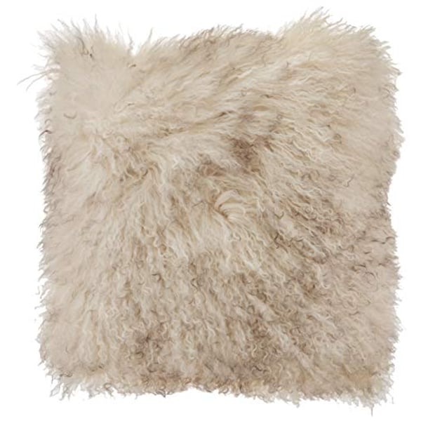Saro Lifestyle 100% Wool Mongolian Lamb Fur Throw Pillow With Poly Filling, 16