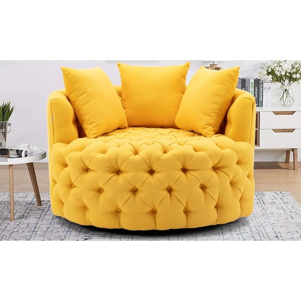 Yellow swivel store barrel chair