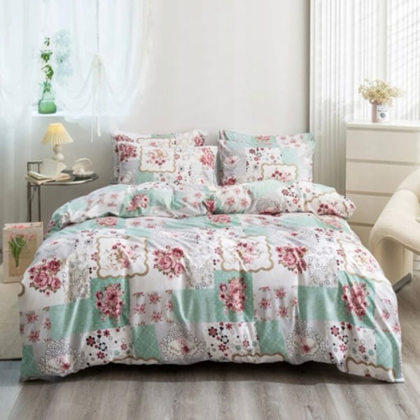 LUNA HOME King size 6 pieces Bedding Set without filler, Light Green Color Floral Design LUNA HOME King size 6 pieces Bedding Set without filler, Light Green Color Floral Design