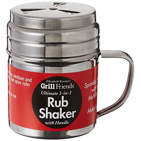 HIC Harold Import Co. Elizabeth Karmel S Adjustable Dry Rub Shaker With Holes For Medium And Coarse Grind Seasonings, Stainless Steel, 1-Cup Capacity