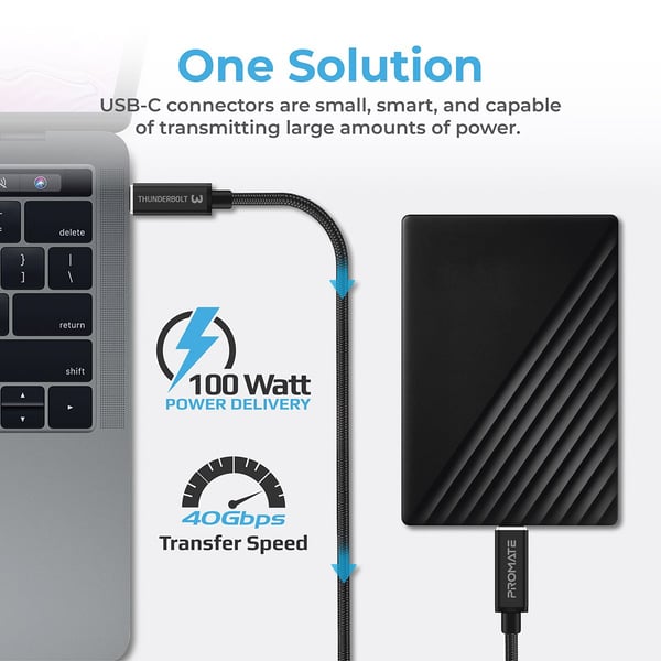 Promate 100W USB-C Thunderbolt 3 PDCable with 5k Video, 40Gbps Sync/Charge Cord, ThunderLink-C40 Promate 100W USB-C Thunderbolt 3 PDCable with 5k Video, 40Gbps Sync/Charge Cord, ThunderLink-C40
