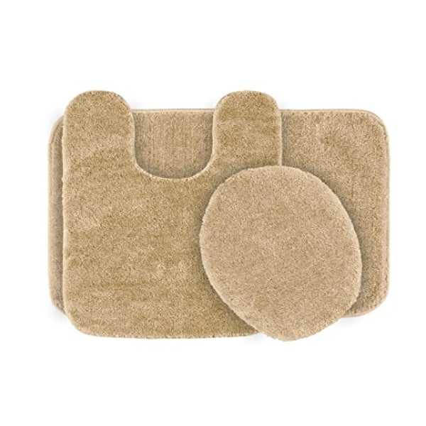 Garland Rug 3-Piece Traditional Nylon Washable Bathroom Rug Set, Beige