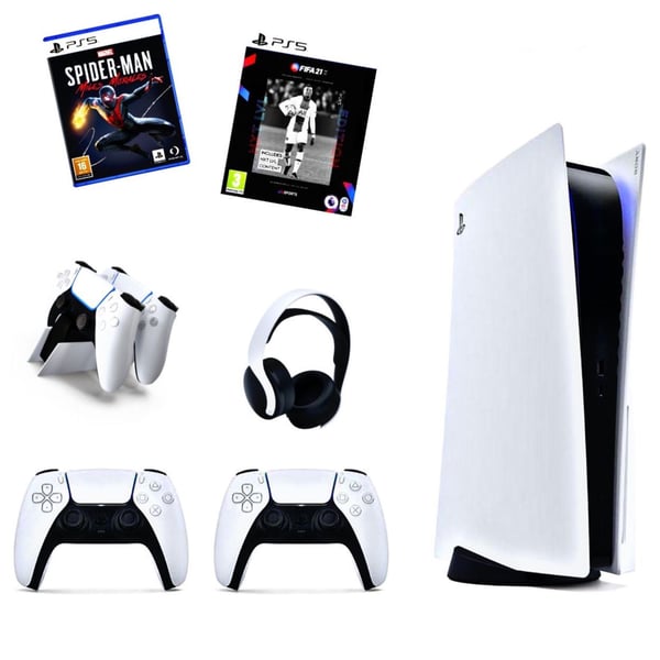Playstation 5 Disc Console + Extra Controller + Headset + Dualsense Charger + 2 Games (Fifa 21 - English + Spiderman Miles Morales)