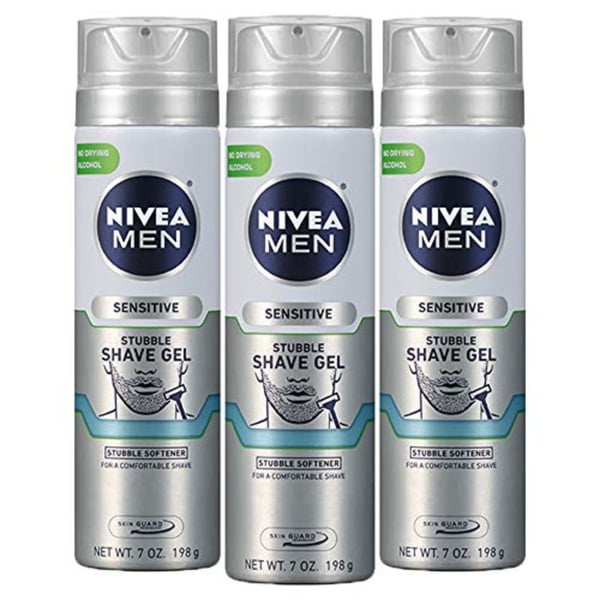Nivea Men Sensitive Skin & Stubble Shave Gel - Pack Of 3 With Beard Softener for Men - 7 Oz. Can 21 Ounce