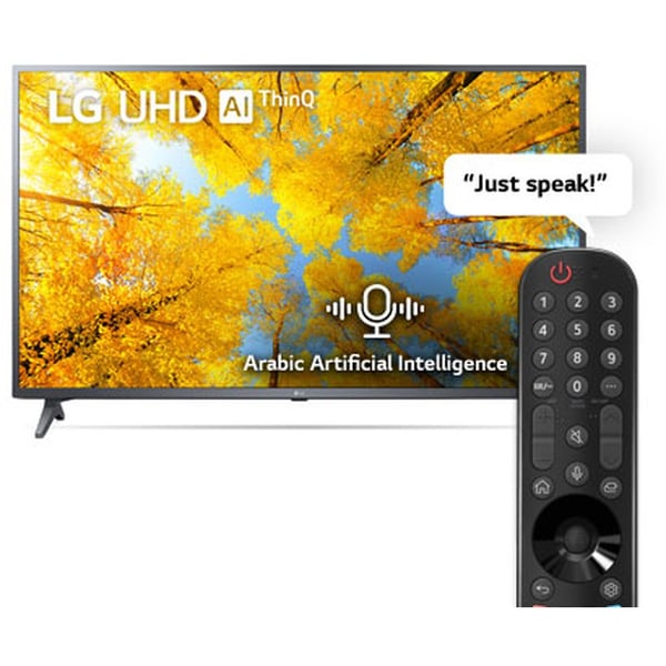 تلفزيون LG UHD 4K تلفزيون ذكي 55 بوصة سلسلة UQ7500 ، تصميم شاشة سينمائي 4K Active HDR WebOS مع تقنية Smart AI ThinQ - 55UQ75006LG