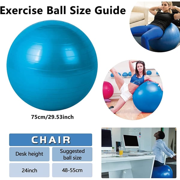 ULTIMAX Yoga Ball, Exercise Ball for Fitness, Balance & Birthing, Anti-Burst Professional Quality Stability, Design Balance Ball Pilates Core and Workout Ball with Quick Pump - 65 cm (Blue)
