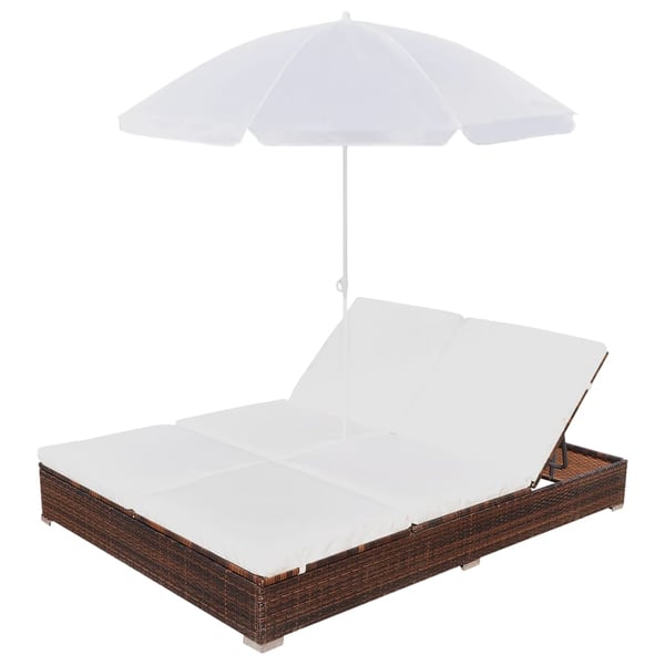 Vidaxl Outdoor Lounge Bed With Umbrella Poly Rattan Brown Vidaxl Outdoor Lounge Bed With Umbrella Poly Rattan Brown