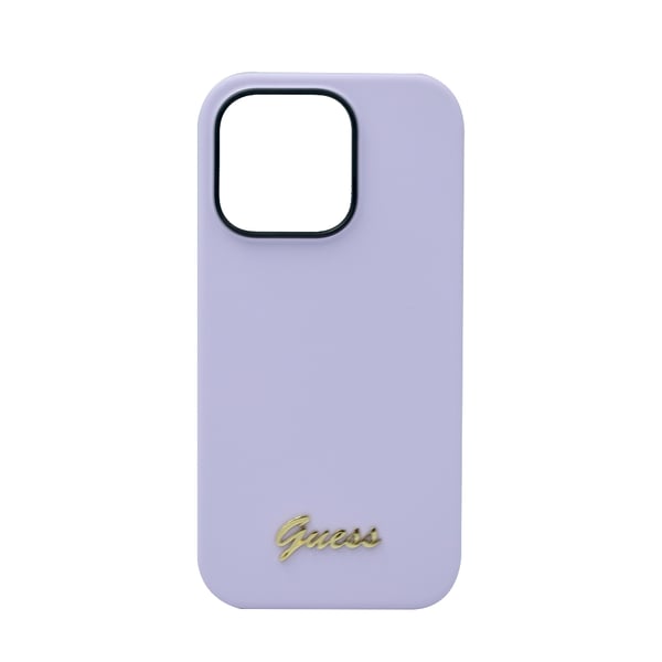 Guess Silicone Pc Camera Script Logo Hard Case For Iphone 14 Pro Purple