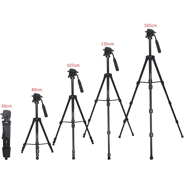 Coopic Cp Vt-05 Ii Foldable Tripod With Max Height 165cm/65inch Removable Monopod With Horizontal Fluid Pan Head For Camera And Camcorder Photography Load Up To 5kg.