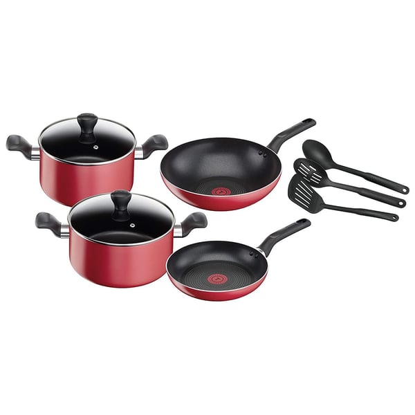 Tefal Super Cook Non Stick W/Thermo-Spot 9 Pcs Cooking Set Red B243S985