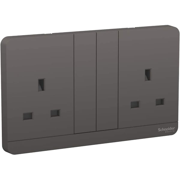 Schneider Electric Avataron E83t25_dg_g12 Double Switch Socket 3p With Shutter 13amps 250v Dark Grey