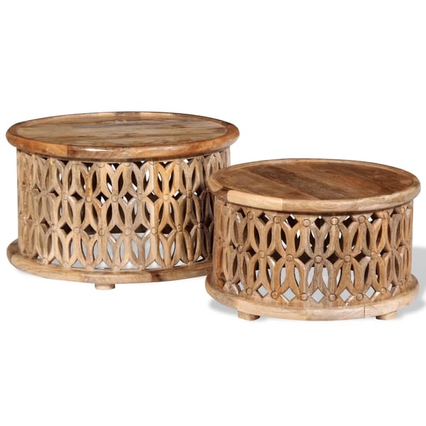 vidaXL Two Piece Coffee Table Set Solid Mango Wood vidaXL Two Piece Coffee Table Set Solid Mango Wood