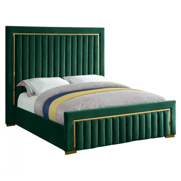 Green velvet sale king bed